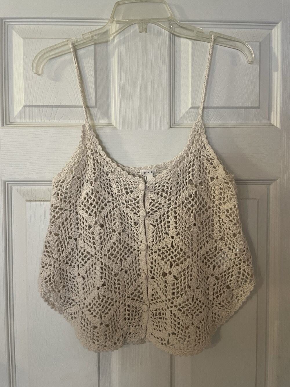 Forever 21 Cream Crochet Womens Tank Top Spaghetti Strap Blouse Sz M